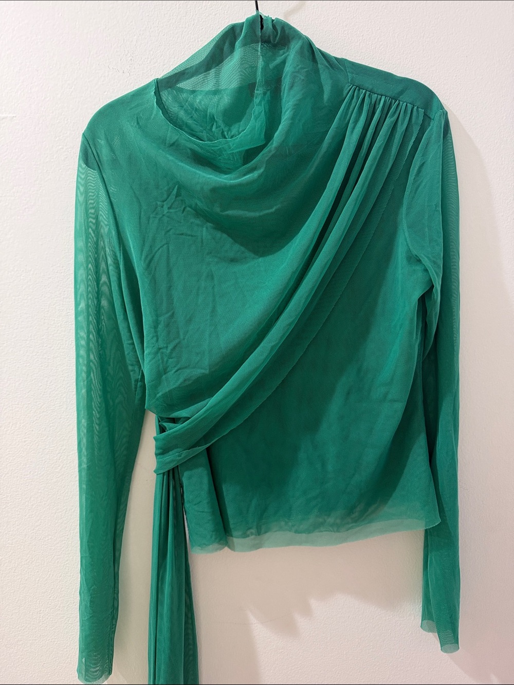 Sally Lapoint women’s  Emerald Green Draped Long-Sleeve Tee